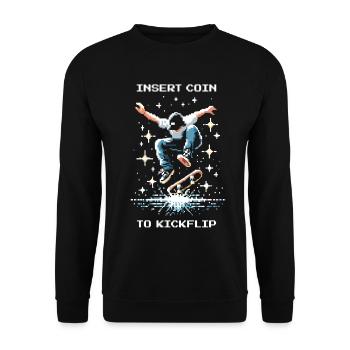 Insert Coin to Kickflip | Skate Trick - Unisex Pullover - Schwarz - Vorne - Alina (178cm) & Michal (187cm)