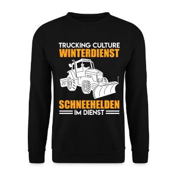 Schneepflug TRUCKING CULTURE WINTERDIENST Lustig - Unisex Pullover - Schwarz - Vorne - Alina (178cm) & Michal (187cm)