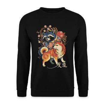 Raccoon and Shiba Inu Japan Art Cherry Blossoms - Unisex Sweatshirt - black - Front - Alina (178cm) & Michal (187cm)
