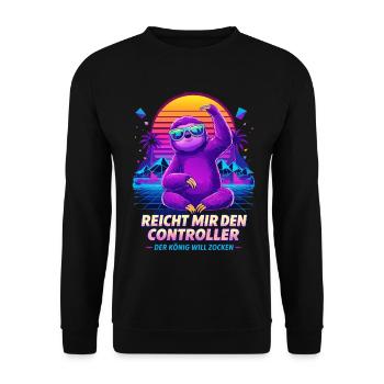 Reicht mir den Controller – König will zocken Faul - Unisex Pullover - Schwarz - Vorne - Alina (178cm) & Michal (187cm)