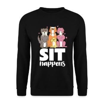 Hundebande Sit Happens - Unisex Pullover - Schwarz - Vorne - Alina (178cm) & Michal (187cm)