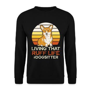 Ruff Life Corgi Retro Sunset - Sweat-shirt Unisexe - noir - Devant - Alina (178cm) & Michal (187cm)