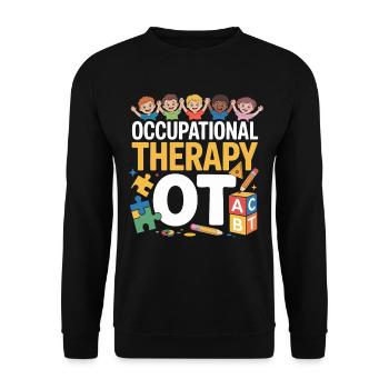 Kinder OT Motiv Ergotherapie Spaß - Unisex Pullover - Schwarz - Vorne - Alina (178cm) & Michal (187cm)