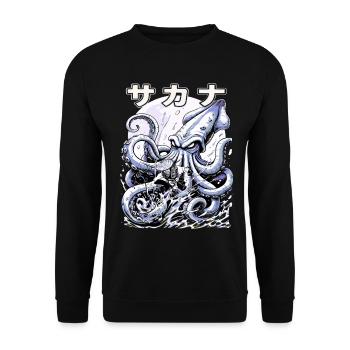 Japan Fischer Kraken Kampf – Ukiyo-e Tintenfisch  - Unisex Pullover - Schwarz - Vorne - Alina (178cm) & Michal (187cm)