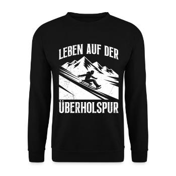Bob Fahrer LEBEN AUF DER ÜBERHOLSPUR LUSTIG - Unisex Pullover - Schwarz - Vorne - Alina (178cm) & Michal (187cm)