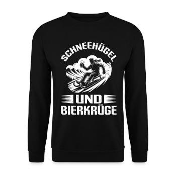 Rodel Piste SCHNEEHÜGEL UND BIERKRÜGE LUSTIG - Unisex Pullover - Schwarz - Vorne - Alina (178cm) & Michal (187cm)