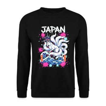 Kitsune Japan Pagode – Anime Fuchsgeist  - Unisex Pullover - Schwarz - Vorne - Alina (178cm) & Michal (187cm)