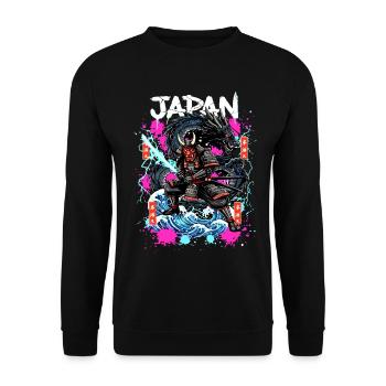 Hannya Samurai Drache – Japan Neon Streetwear - Unisex Pullover - Schwarz - Vorne - Alina (178cm) & Michal (187cm)