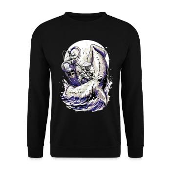 Japan Fischer Kraken Kampf – Ukiyo-e Tintenfisch - Unisex Pullover - Schwarz - Vorne - Alina (178cm) & Michal (187cm)