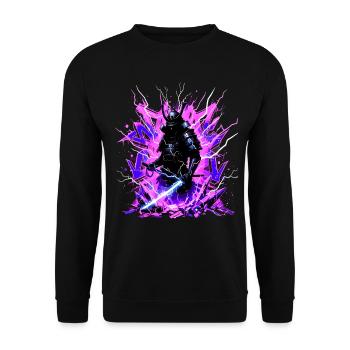 Cyber Samurai – Synthwave Katana Geist - Unisex Pullover - Schwarz - Vorne - Alina (178cm) & Michal (187cm)