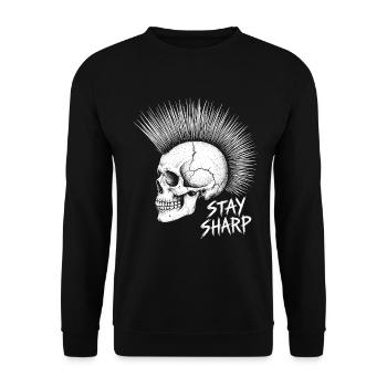 Stay Sharp Punk Skull – Irokese Totenkopf Design - Unisex Pullover - Schwarz - Vorne - Alina (178cm) & Michal (187cm)