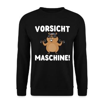 Fitness Vorsicht Maschine - Capybara Workout - Unisex Pullover - Schwarz - Vorne - Alina (178cm) & Michal (187cm)