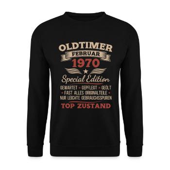 56th Birthday Man Vintage 1970 February - Unisex Sweatshirt - black - Front - Alina (178cm) & Michal (187cm)