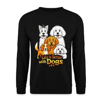 Life is Better with Dogs - Unisex Pullover - Schwarz - Vorne - Alina (178cm) & Michal (187cm)