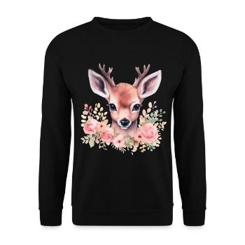 Ladies' deer and stag traditional costume motif – Traditional - Unisex Sweatshirt - black - Front - Alina (178cm) & Michal (187cm)