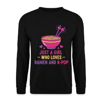 Nur ein Mädchen, das Ramen und koreanische K-Pop-Musik liebt - Unisex Pullover - Schwarz - Vorne - Alina (178cm) & Michal (187cm)