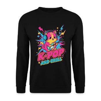 Cute K-Pop Cat K-POP AND CHILL Korean Music Anime - Unisex Sweatshirt - black - Front - Alina (178cm) & Michal (187cm)