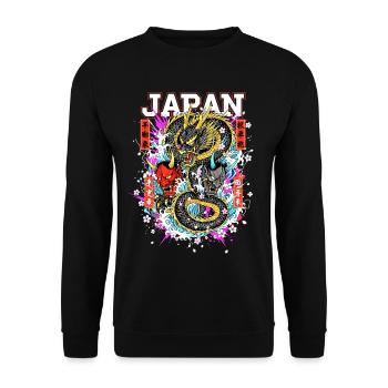 Japan Dragon Hannya Mask – Neon Cherry Blossom Art - Unisex Sweatshirt - black - Front - Alina (178cm) & Michal (187cm)