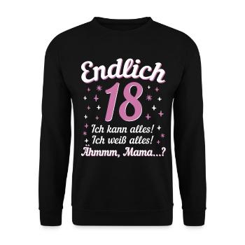 Enfin 18 ans, je peux tout faire, je sais tout, tout - Sweat-shirt Unisexe - noir - Devant - Alina (178cm) & Michal (187cm)
