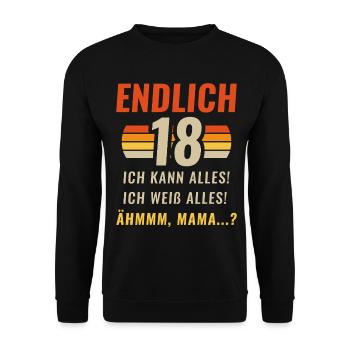 Enfin 18 ans, je peux tout faire, je sais tout, tout - Sweat-shirt Unisexe - noir - Devant - Alina (178cm) & Michal (187cm)