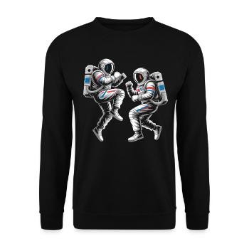 Astronauten-Duelle im Retro-Stil - Unisex Pullover - Schwarz - Vorne - Alina (178cm) & Michal (187cm)