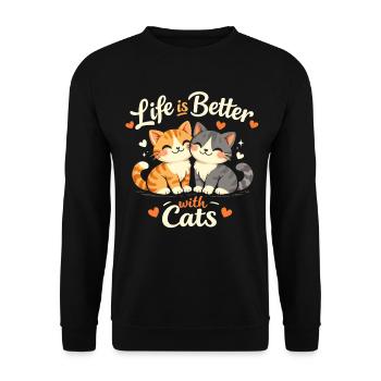 Leben Besser Mit Katzen - Unisex Pullover - Schwarz - Vorne - Alina (178cm) & Michal (187cm)