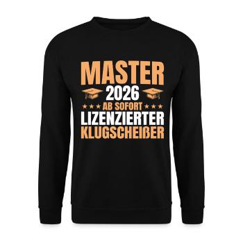 Mastertitel 2026 Masterprüfung bestanden Abschluss - Unisex Pullover - Schwarz - Vorne - Alina (178cm) & Michal (187cm)