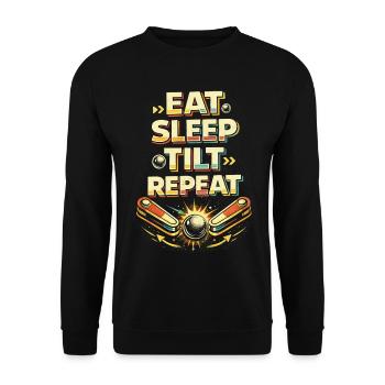 Pinball Flipperspieler Eat Sleep Tilt - Unisex Pullover - Schwarz - Vorne - Alina (178cm) & Michal (187cm)