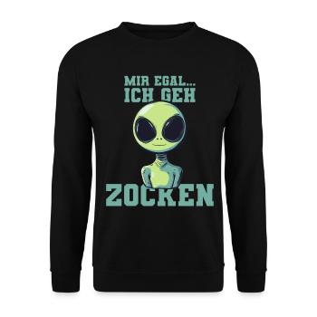 alien - ich geh zocken - Unisex Pullover - Schwarz - Vorne - Alina (178cm) & Michal (187cm)