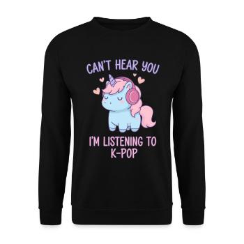 Je ne t’entends pas, j’écoute K-Pop Unicorn Korean - Sweat-shirt Unisexe - noir - Devant - Alina (178cm) & Michal (187cm)