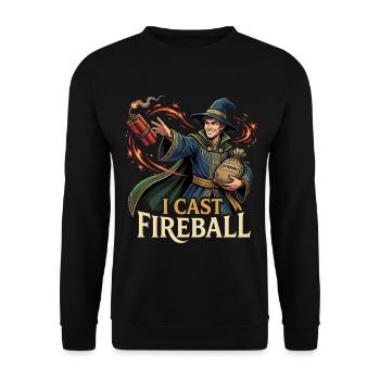 Ich zaubere Feuerball – lustige Zauberer-Fantasie & Gaming - Unisex Pullover - Schwarz - Vorne - Alina (178cm) & Michal (187cm)