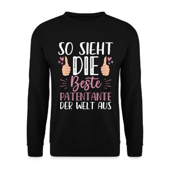 So Sieht Die Beste Patentante Der Welt Aus - Unisex Pullover - Schwarz - Vorne - Alina (178cm) & Michal (187cm)