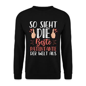 So Sieht Die Beste Patentante Der Welt Aus - Unisex Pullover - Schwarz - Vorne - Alina (178cm) & Michal (187cm)