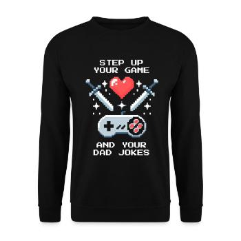 Level Up & Dad Jokes | Bonus Dad Patchwork - Unisex Sweatshirt - black - Front - Alina (178cm) & Michal (187cm)