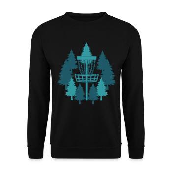 Disc-Golf-Korb im Wald Frisbee Golf fliegen - Unisex Pullover - Schwarz - Vorne - Alina (178cm) & Michal (187cm)