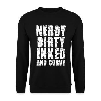 Nerdy Dirty Inked Typo - Unisex Pullover - Schwarz - Vorne - Alina (178cm) & Michal (187cm)