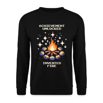 Feuer erfunden | Steinzeit Höhlenmensch - Unisex Pullover - Schwarz - Vorne - Alina (178cm) & Michal (187cm)