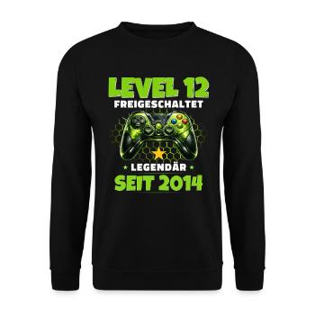 12. Geburtstag Gamer Shirt Level 12 freigeschaltet - Unisex Pullover - Schwarz - Vorne - Alina (178cm) & Michal (187cm)
