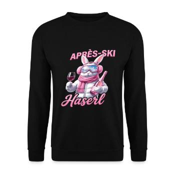 Après-Ski Haserl – Conception de lapins de fête - Sweat-shirt Unisexe - noir - Devant - Alina (178cm) & Michal (187cm)