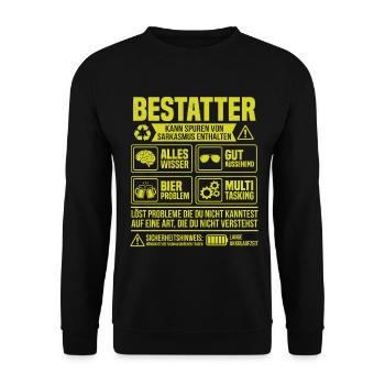Bestatter – Kann Spuren von Sarkasmus enthalten - Unisex Pullover - Schwarz - Vorne - Alina (178cm) & Michal (187cm)