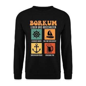 North Sea BORKUM LIVE AND SWITCH OFF Retro Funny - Unisex Sweatshirt - black - Front - Alina (178cm) & Michal (187cm)