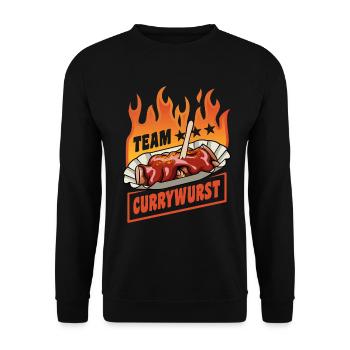 Team Currywurst | Fast Food Flammen | Kult - Unisex Pullover - Schwarz - Vorne - Alina (178cm) & Michal (187cm)