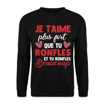 Humor: Valentinstag: Mann, Frau, Paar schnarcht - Unisex Pullover - Schwarz - Vorne - Alina (178cm) & Michal (187cm)