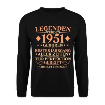 75th Birthday Born in 1951 - Unisex Sweatshirt - black - Front - Alina (178cm) & Michal (187cm)