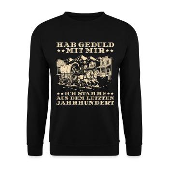 Vintage Letztes Jahrhundert Humor - Unisex Pullover - Schwarz - Vorne - Alina (178cm) & Michal (187cm)