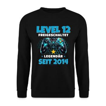 12. Geburtstag Gamer Shirt Level 12 freigeschaltet - Unisex Pullover - Schwarz - Vorne - Alina (178cm) & Michal (187cm)