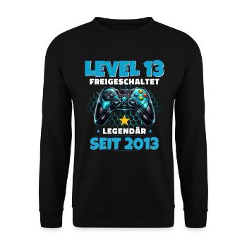 Maillot joueur du 13e anniversaire Niveau 13 débloqué - Sweat-shirt Unisexe - noir - Devant - Alina (178cm) & Michal (187cm)