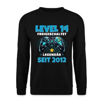 14. Geburtstag Gamer Shirt Level 14 freigeschaltet - Unisex Pullover - Schwarz - Vorne - Alina (178cm) & Michal (187cm)