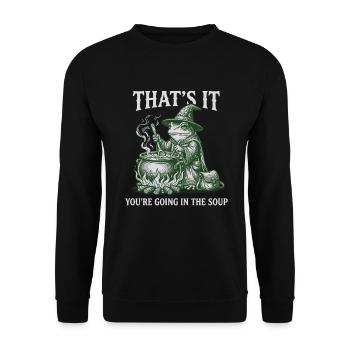 Sorcier Grenouille – Vous allez dans le Soup Design - Sweat-shirt Unisexe - noir - Devant - Alina (178cm) & Michal (187cm)