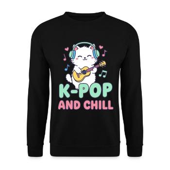 K-Pop AND CHILL Niedliche koreanische Musik-Anime-Katze - Unisex Pullover - Schwarz - Vorne - Alina (178cm) & Michal (187cm)